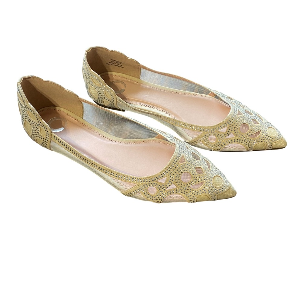 Journee Collection Champagne Rhinestone Mesh Pointed Toe Flats Womens 9 WD 9